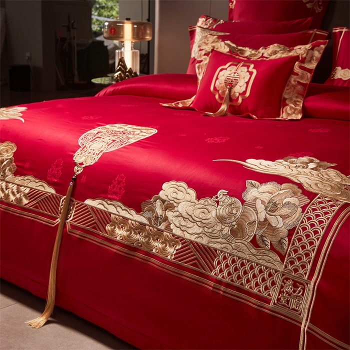 91家纺网 家纺一手货源 找家纺 宏羽纺家纺 2024新款高支高密纯棉提花婚庆套件系列（控价680） 盛世喜韵