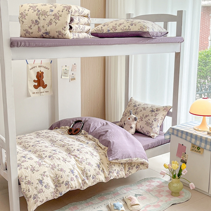 91家纺网 家纺一手货源 找家纺 安哆啦家纺 2024新款A类有氧泡泡纱云纱棉学生季宿舍床三四件套 花园兔