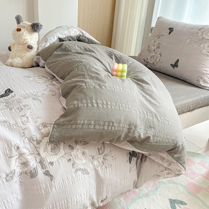 91家纺网 家纺一手货源 找家纺 安哆啦家纺 2024新款A类有氧泡泡纱云纱棉学生季宿舍床三四件套 蝶恋花