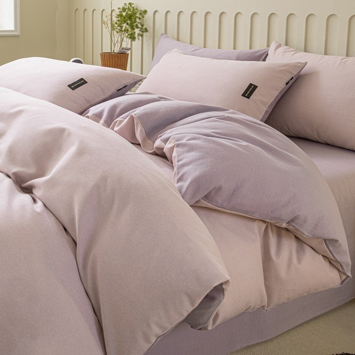 91家纺网 家纺一手货源 找家纺 涵宸家纺 2024新款原棉纯色织标磨毛单品及套件--被套 浅紫+烟紫