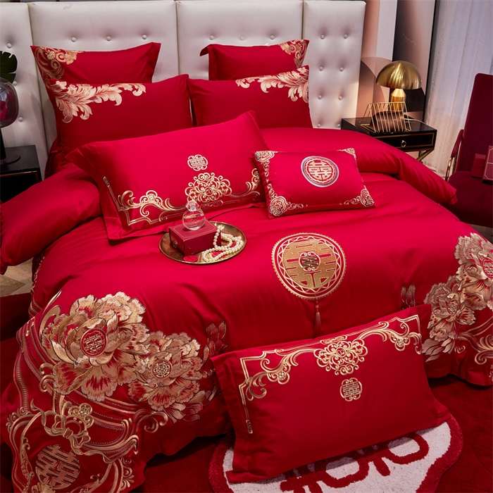 91家纺网 家纺一手货源 找家纺 宏羽纺家纺 2024新款13372纯棉婚庆套件系列 皇家喜事-金-时尚