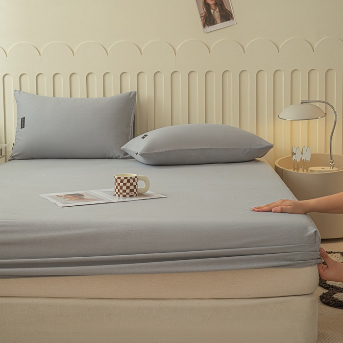 91家纺网 家纺一手货源 找家纺 涵宸家纺 2024新款原棉纯色织标磨毛单品及套件--床笠 单床笠-浅灰