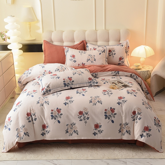 91家纺网 家纺一手货源 找家纺 帛美家纺 2024新款加厚纯棉全棉磨毛印花四件套 繁花香见