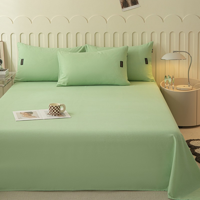 91家纺网 家纺一手货源 找家纺 涵宸家纺 2024新款原棉纯色织标磨毛单品及套件--床单 单床单-豆绿