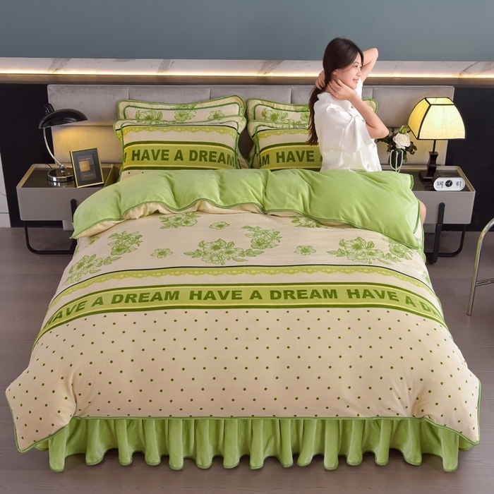 91家纺网 家纺一手货源 找家纺 锦铭源2025年7斤加厚印花牛奶绒四件套水晶法莱金貂绒床裙款 遇见