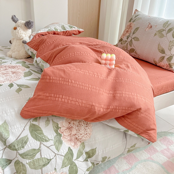 91家纺网 家纺一手货源 找家纺 安哆啦家纺 2024新款A类有氧泡泡纱云纱棉学生季宿舍床三四件套 花烂漫