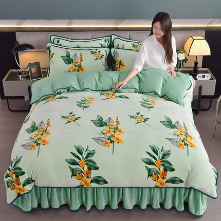 91家纺网 家纺一手货源 找家纺 总 锦铭源2025直播印花7斤牛奶绒金貂水晶法莱珊瑚绒四件套床裙款