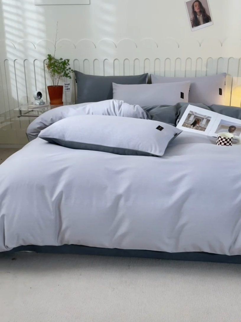 91家纺网 家纺一手货源 找家纺 涵宸家纺 2024新款原棉纯色织标磨毛单品及套件--四件套 丈兰+浅灰