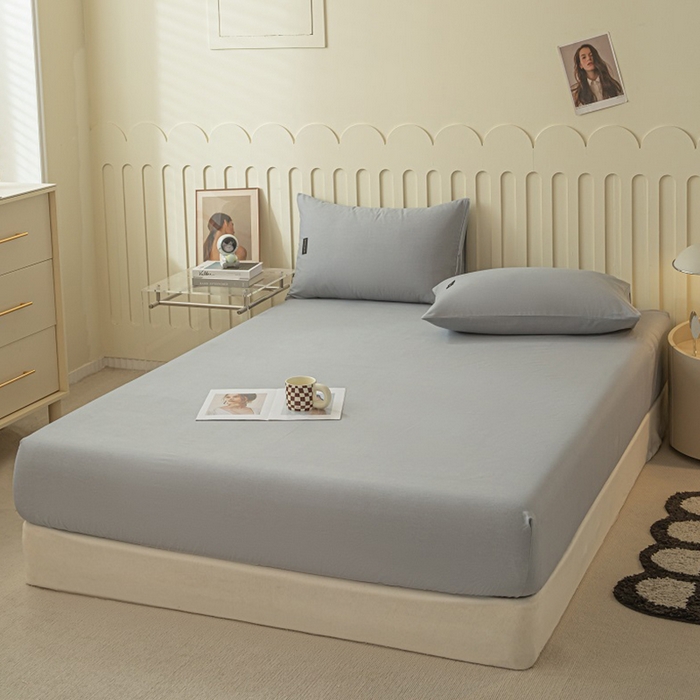 91家纺网 家纺一手货源 找家纺 涵宸家纺 2024新款原棉纯色织标磨毛单品及套件--床笠 单床笠-浅灰