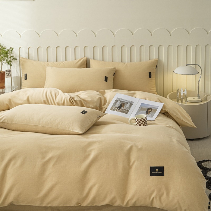 91家纺网 家纺一手货源 找家纺 涵宸家纺 2024新款原棉纯色织标磨毛单品及套件--四件套 奶咖