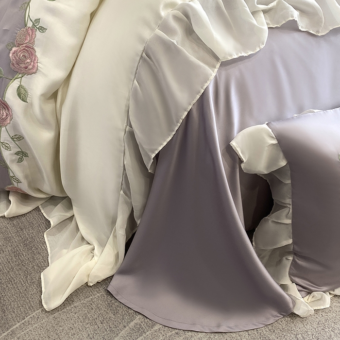 91家纺网 家纺一手货源 找家纺 优悦生活馆 2024新款刺绣款磨毛四件套-假日玫瑰 假日玫瑰-紫