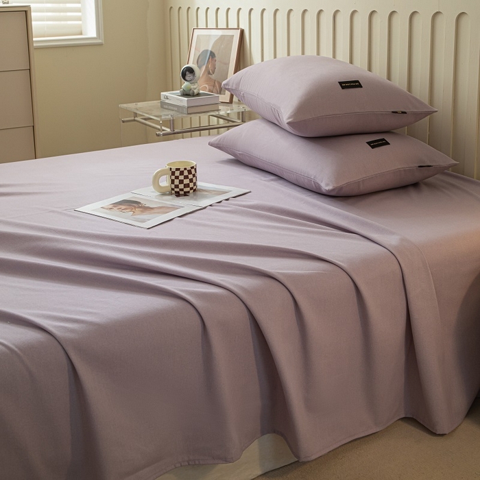 91家纺网 家纺一手货源 找家纺 涵宸家纺 2024新款原棉纯色织标磨毛单品及套件--床单 单床单-烟紫