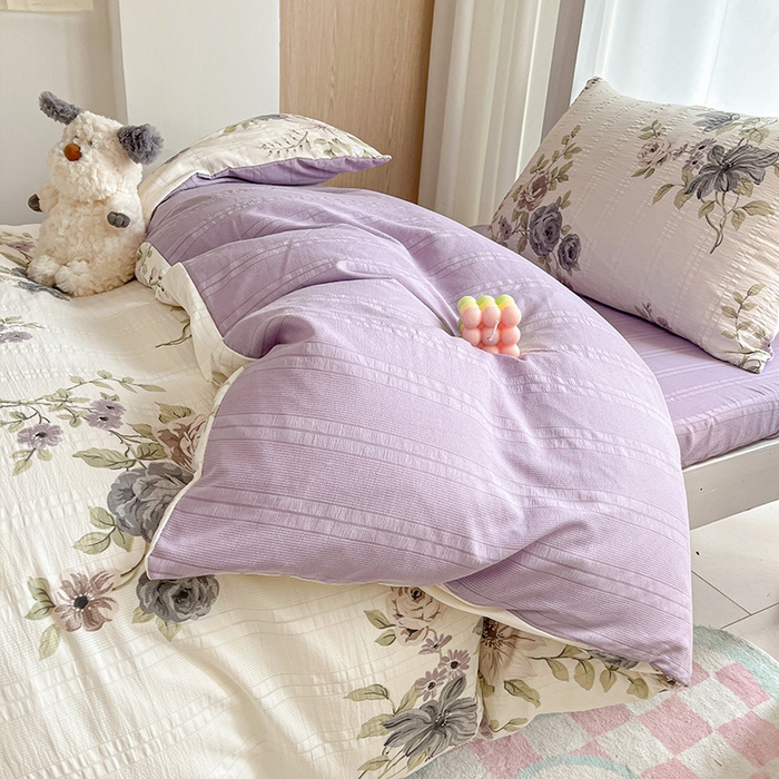 91家纺网 家纺一手货源 找家纺 安哆啦家纺 2024新款A类有氧泡泡纱云纱棉学生季宿舍床三四件套 法式花朵