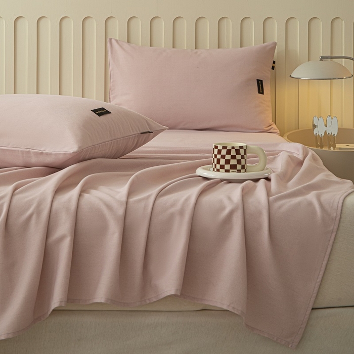 91家纺网 家纺一手货源 找家纺 涵宸家纺 2024新款原棉纯色织标磨毛单品及套件--床单 单床单-浅紫