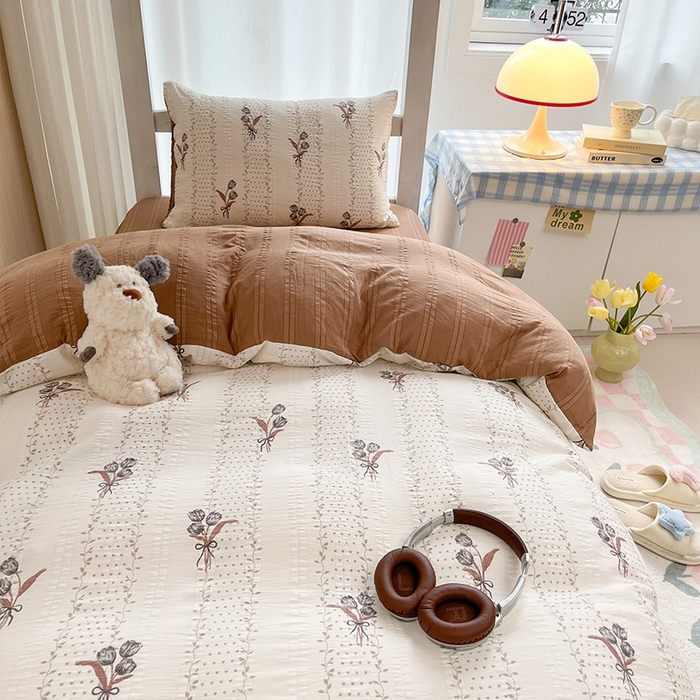 91家纺网 家纺一手货源 找家纺 安哆啦家纺 2024新款A类有氧泡泡纱云纱棉学生季宿舍床三四件套 复古小花