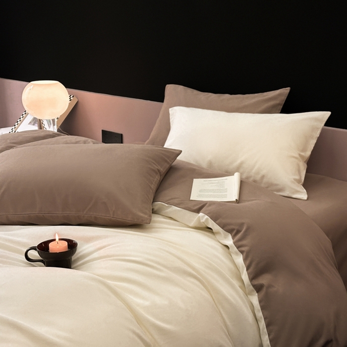 91家纺网 家纺一手货源 找家纺 柠馨 2024新款全棉磨毛纯色四件套-赫尔墨斯系列 1奶白+拿铁