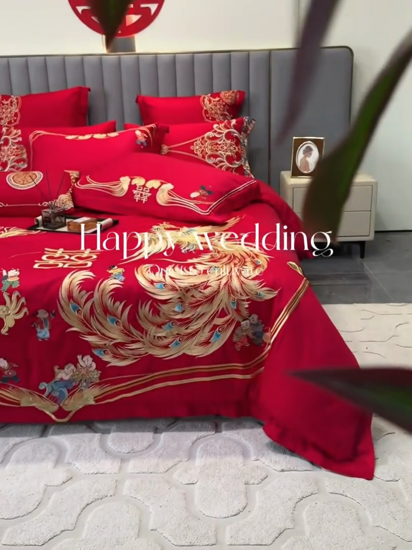 91家纺网 家纺一手货源 找家纺 宏羽纺家纺 2024新款13372纯棉婚庆套件系列 龙凤呈禧