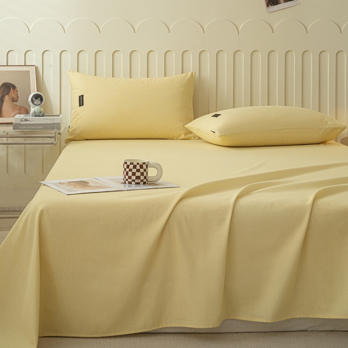 91家纺网 家纺一手货源 找家纺 涵宸家纺 2024新款原棉纯色织标磨毛单品及套件--床单 单床单-奶黄