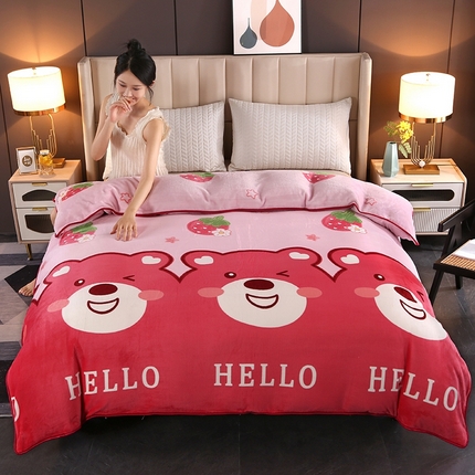 91家纺网 家纺一手货源 找家纺 莱凯家纺 2025新款牛奶绒单被套 可爱熊