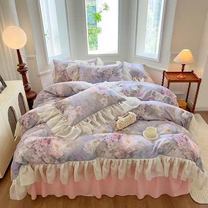 91家纺网 家纺一手货源 找家纺 （总）网红馆（ck家纺）2025新款鹿锦棉印花床裙四件套