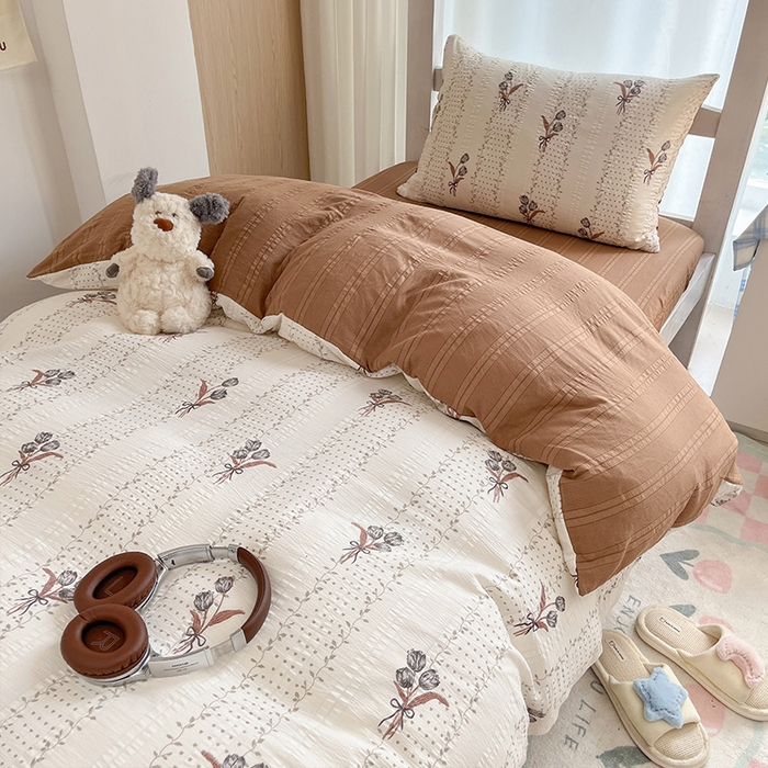 91家纺网 家纺一手货源 找家纺 安哆啦家纺 2024新款A类有氧泡泡纱云纱棉学生季宿舍床三四件套 复古小花