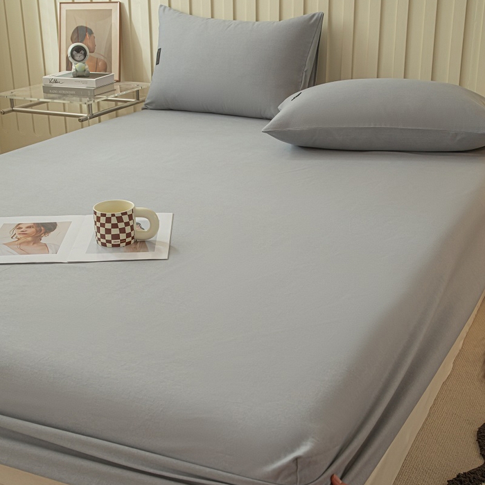 91家纺网 家纺一手货源 找家纺 涵宸家纺 2024新款原棉纯色织标磨毛单品及套件--床笠 单床笠-浅灰