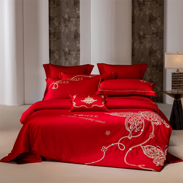 91家纺网 家纺一手货源 找家纺 宏羽纺家纺 2024新款13372纯棉小红书跑量款婚庆套件系列 亦蝶-中国红