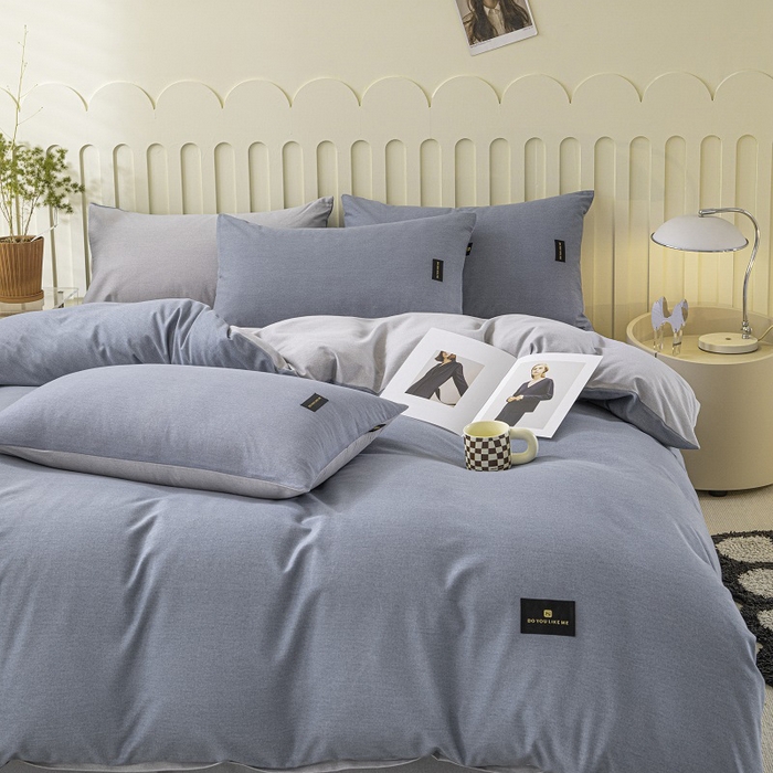 91家纺网 家纺一手货源 找家纺 涵宸家纺 2024新款原棉纯色织标磨毛单品及套件--四件套 丈兰+浅灰