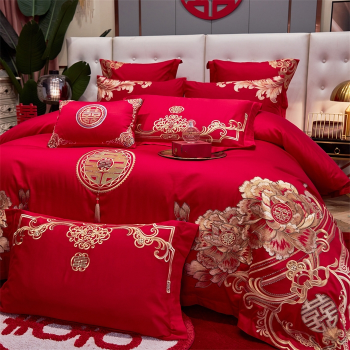 91家纺网 家纺一手货源 找家纺 宏羽纺家纺 2024新款13372纯棉婚庆套件系列 皇家喜事-金-时尚