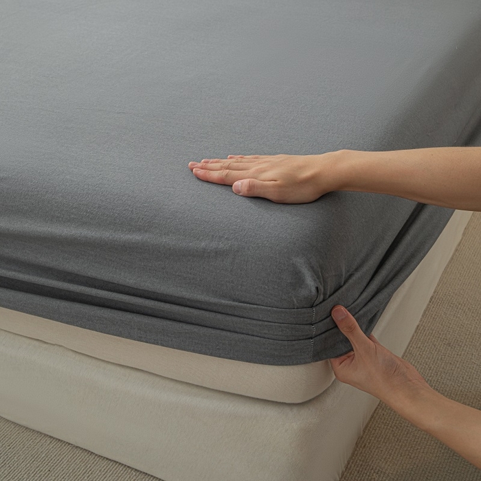 91家纺网 家纺一手货源 找家纺 涵宸家纺 2024新款原棉纯色织标磨毛单品及套件--床笠 单床笠-深灰