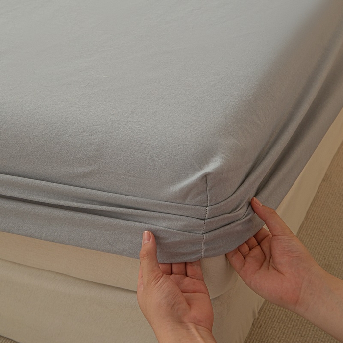 91家纺网 家纺一手货源 找家纺 涵宸家纺 2024新款原棉纯色织标磨毛单品及套件--床笠 单床笠-浅灰