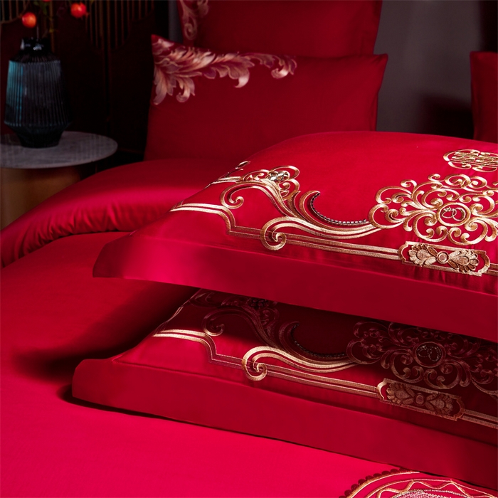 91家纺网 家纺一手货源 找家纺 宏羽纺家纺 2024新款13372纯棉婚庆套件系列 皇家喜事-金