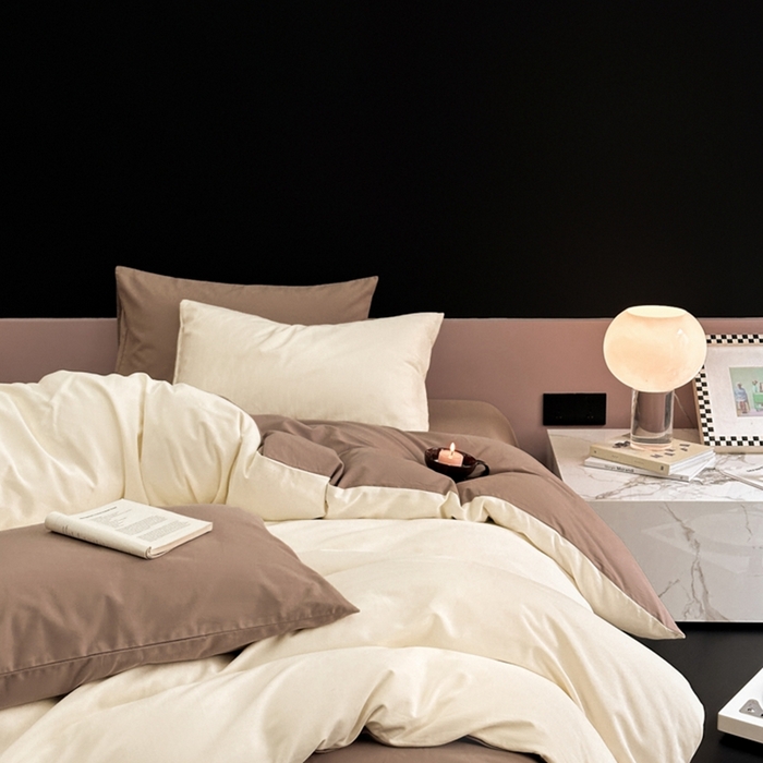 91家纺网 家纺一手货源 找家纺 柠馨 2024新款全棉磨毛纯色四件套-赫尔墨斯系列 1奶白+拿铁