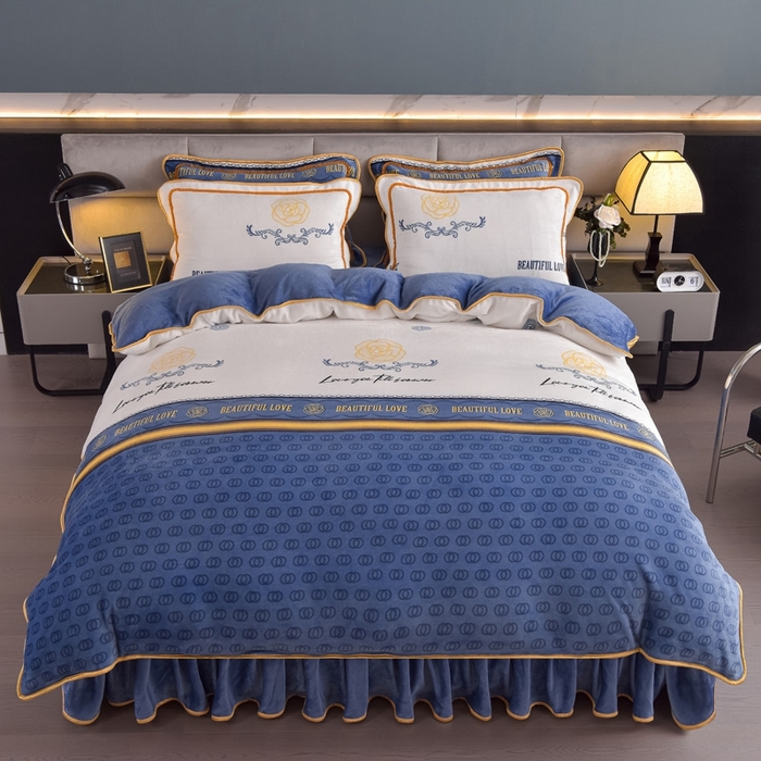 91家纺网 家纺一手货源 找家纺 锦铭源2025年7斤加厚印花牛奶绒四件套水晶法莱金貂绒床裙款 时光偶遇