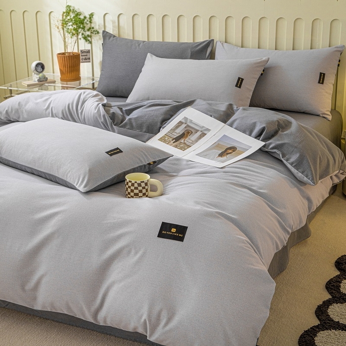 91家纺网 家纺一手货源 找家纺 涵宸家纺 2024新款原棉纯色织标磨毛单品及套件--被套 浅灰+深灰