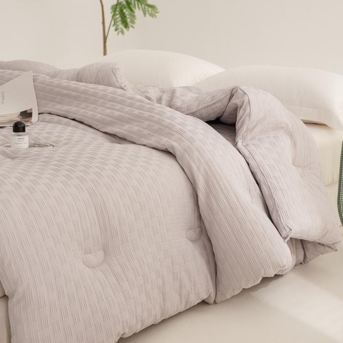 91家纺网 家纺一手货源 找家纺 雅蔓依家纺 2025新款7A抗菌大豆被轻奢针织提花华夫格大豆冬被 7A抗菌-月光灰