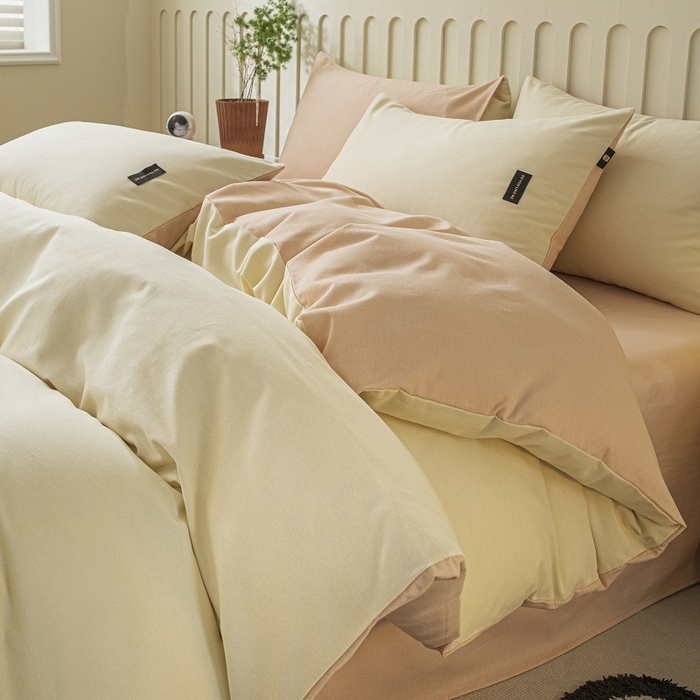 91家纺网 家纺一手货源 找家纺 涵宸家纺 2024新款原棉纯色织标磨毛单品及套件--被套 奶昔白+粉