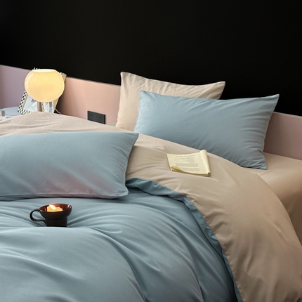 柠馨 2024新款全棉磨毛纯色四件套-赫尔墨斯系列 11天空蓝+雅灰