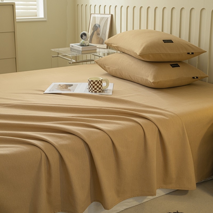 91家纺网 家纺一手货源 找家纺 涵宸家纺 2024新款原棉纯色织标磨毛单品及套件--床单 单床单-咖