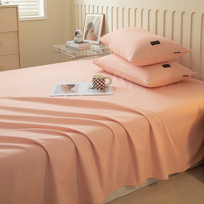 91家纺网 家纺一手货源 找家纺 涵宸家纺 2024新款原棉纯色织标磨毛单品及套件--枕套 单枕套-钻粉