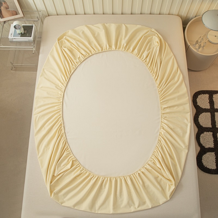 91家纺网 家纺一手货源 找家纺 涵宸家纺 2024新款原棉纯色织标磨毛单品及套件--床笠 单床笠-奶昔白