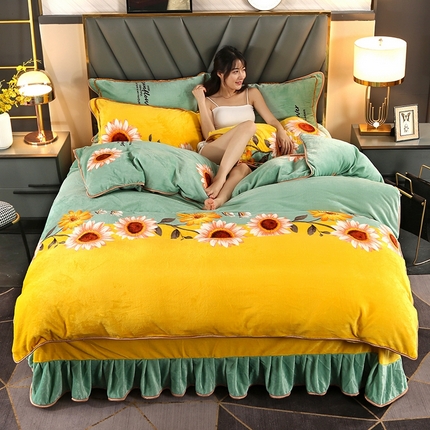 91家纺网 家纺一手货源 找家纺 莱凯家纺 2025新款牛奶绒单被套 向阳花开