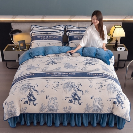 91家纺网 家纺一手货源 找家纺 总 锦铭源2025直播印花7斤牛奶绒金貂水晶法莱珊瑚绒四件套床裙款