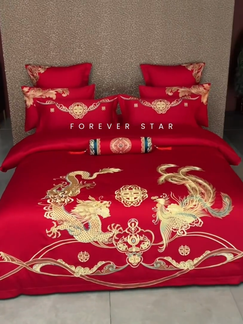 91家纺网 家纺一手货源 找家纺 宏羽纺家纺 2024新款13372纯棉婚庆套件系列 郎情妾意