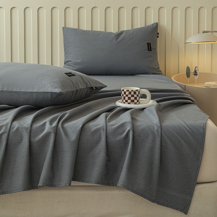 91家纺网 家纺一手货源 找家纺 涵宸家纺 2024新款原棉纯色织标磨毛单品及套件--床单 单床单-深灰