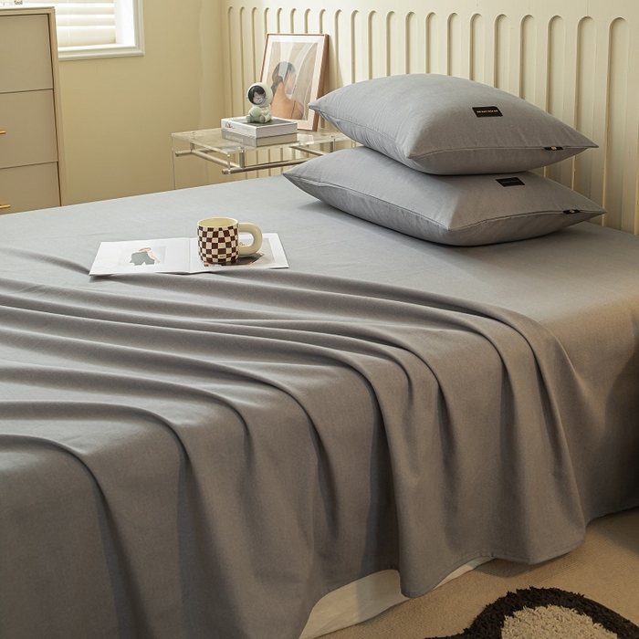 91家纺网 家纺一手货源 找家纺 涵宸家纺 2024新款原棉纯色织标磨毛单品及套件--床单 单床单-中灰