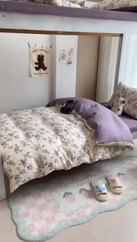 91家纺网 家纺一手货源 找家纺 安哆啦家纺 2024新款A类有氧泡泡纱云纱棉学生季宿舍床三四件套 花园兔