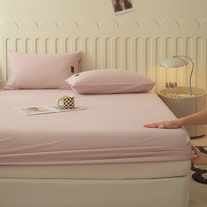 91家纺网 家纺一手货源 找家纺 涵宸家纺 2024新款原棉纯色织标磨毛单品及套件--床笠 单床笠-浅紫