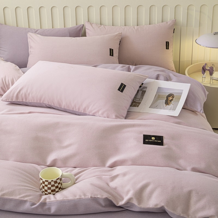 91家纺网 家纺一手货源 找家纺 涵宸家纺 2024新款原棉纯色织标磨毛单品及套件--被套 浅紫+烟紫