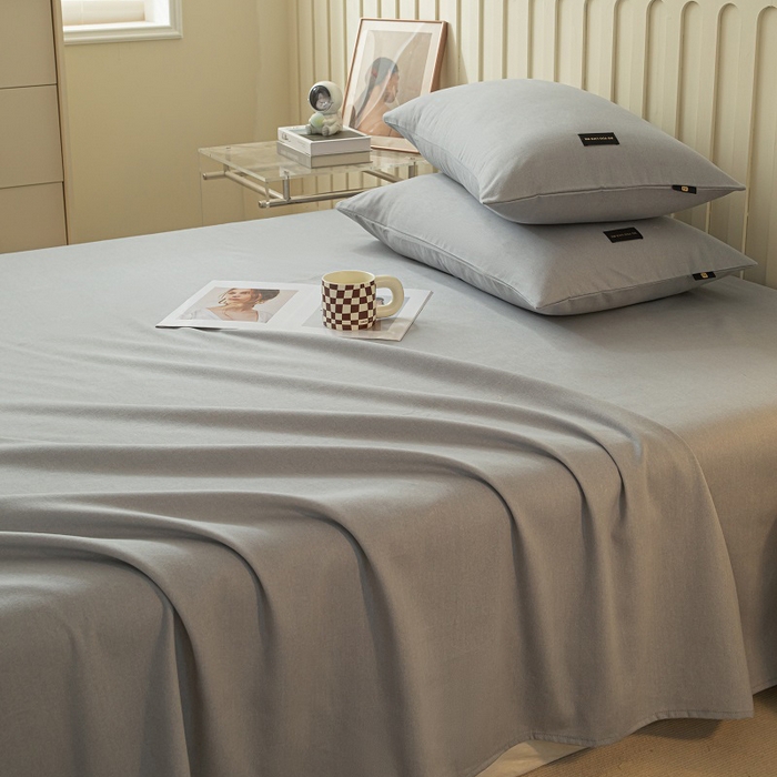 91家纺网 家纺一手货源 找家纺 涵宸家纺 2024新款原棉纯色织标磨毛单品及套件--床单 单床单-浅灰